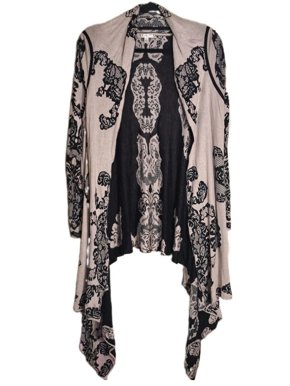Cyrus Open Flow Layered Cardigan Sweater Black Gray Long Sleeve Floral Size L